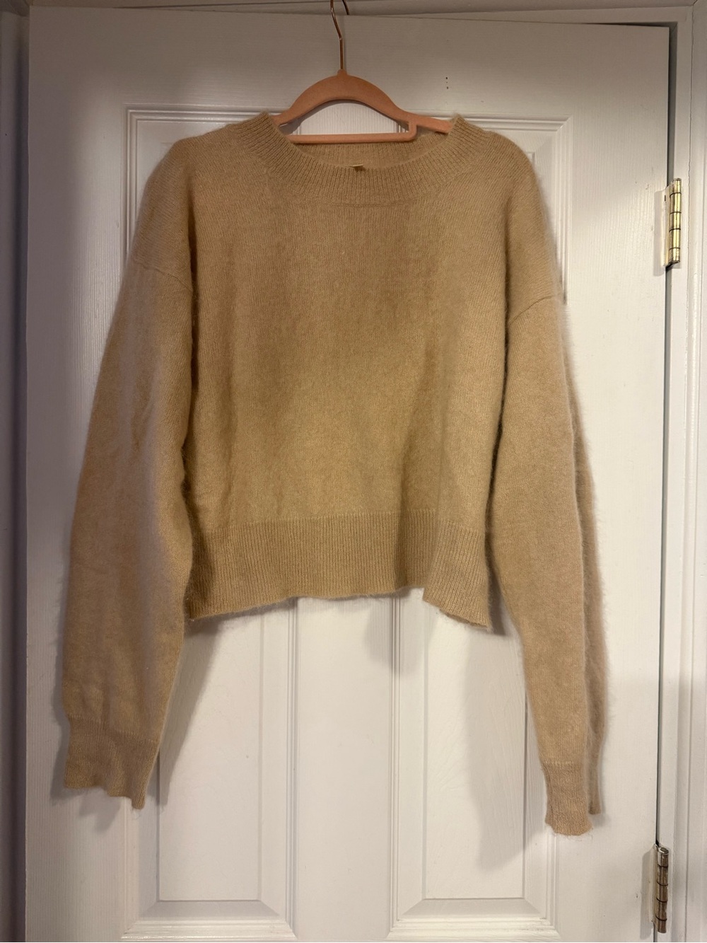 Loveshackfancy bellman cropped Cozy Crewneck cashmere Sweater in Camel medium